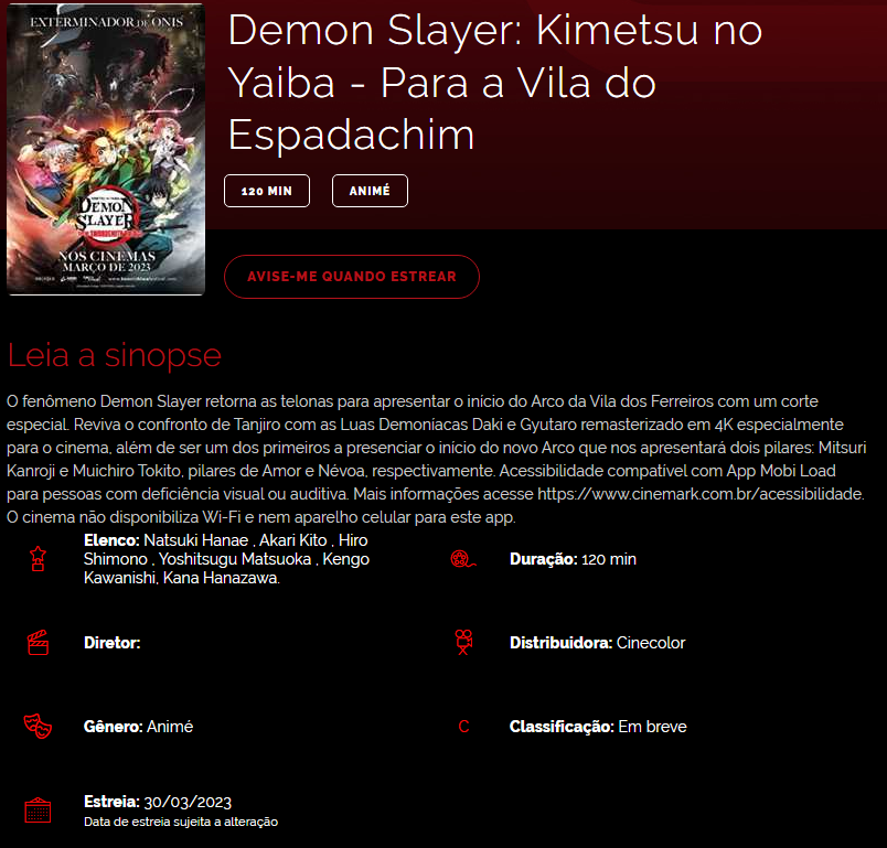 Demon Slayer: Kimetsu no Yaiba – Para a Vila do Espadachim – Calendário  Cinemark