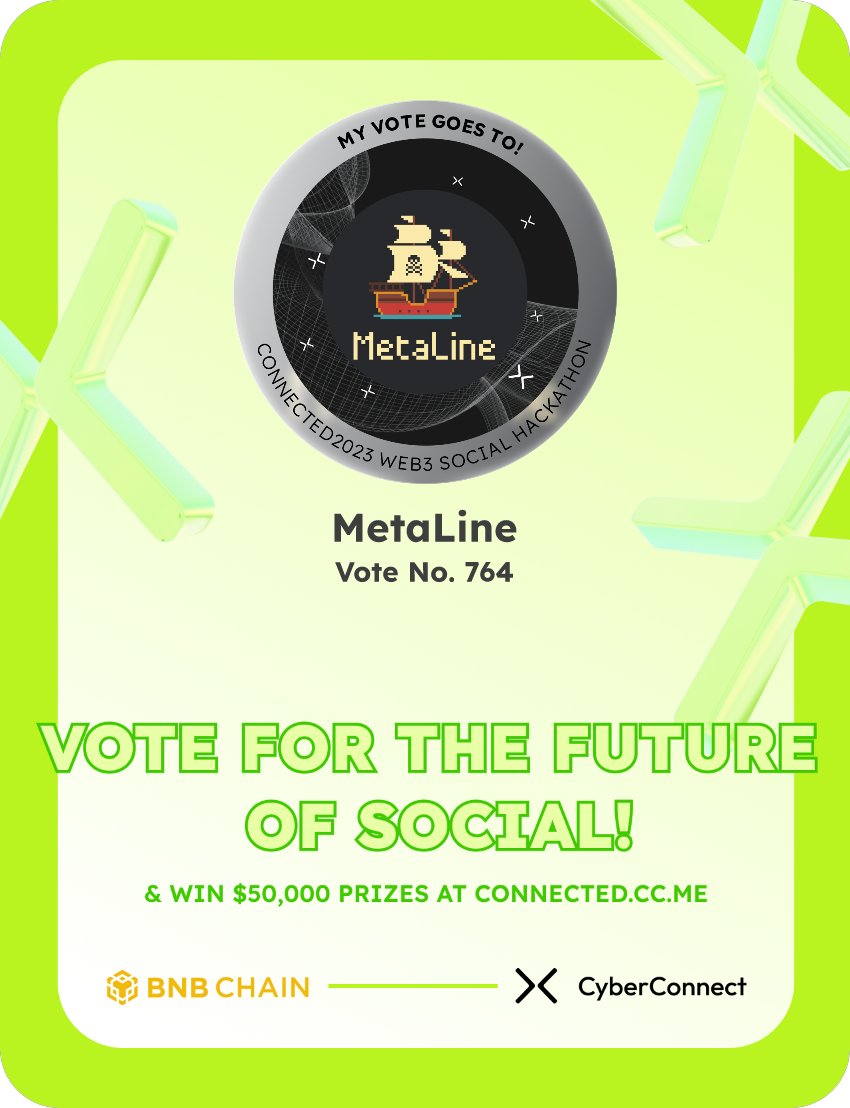 ferdzax's tweet photo. Just voted for my favorite project MetaLine in #Connected2023, a Web3 Social hackathon by @CyberConnectHQ the social graph protocol &amp; @BNBCHAIN
Join me to vote for a better social and win $50,000-$100,000 prizes!
https://t.co/mbTUWOhlLa
sig:2dydVK 
  https://t.co/wurMomo2Zq https://t.co/46pKpiFLSL