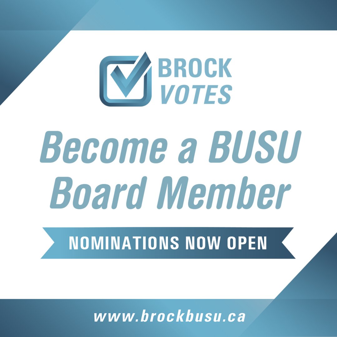 Nominations are now open for BUSU Board of Directors and Brock Senate brockbusu.ca/brock-votes #BrockUniversity #BrockVotes #StudentUnion