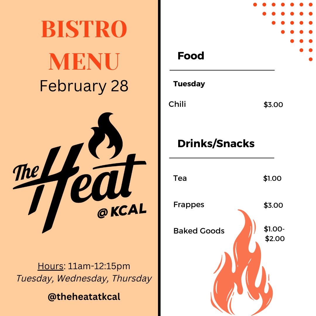 KCAL_KISD's tweet photo. Come and join us for lunch at KCAL's student-run bistro, @theheatatkcal, between 11am and 12:15pm on Tuesday. ⁠

Bistro is only open on Tuesday this week!
⁠
#kcal #kellercenterforadvancedlearning #kisd #kellerisd #CelebrateKISD #CTEinKISD #theKCALconnection #theheatatkcal https://t.co/Woo1RX4kja