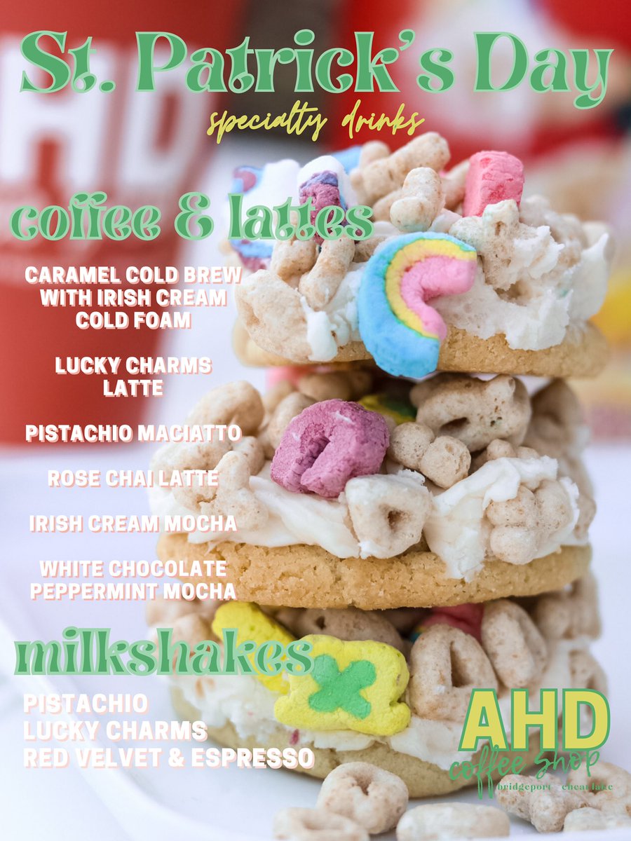 We’re ready for St. Patrick’s Day!! Holiday drinks now available at both locations! 🌈🍀