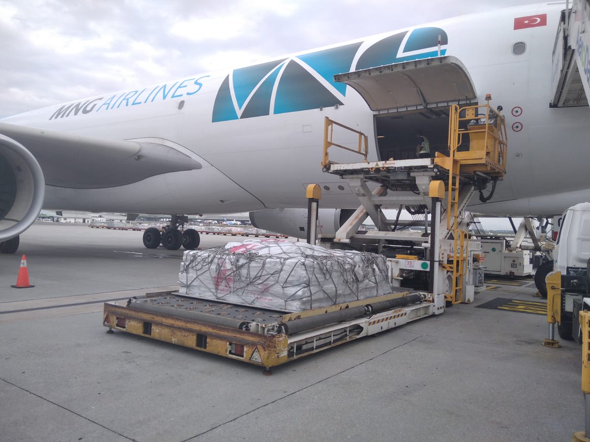 Provided by the International Federation of the Red Cross and Red Crescent (<a href="/ifrc/">IFRC</a>) with support from the Airbus Foundation, 52 tons of relief supplies reached Istanbul from Kuala Lumpur on an <a href="/MNGAirlines/">MNG AIRLINES</a> A330-200F charter flight.  #Airbus #AirbusFoundation