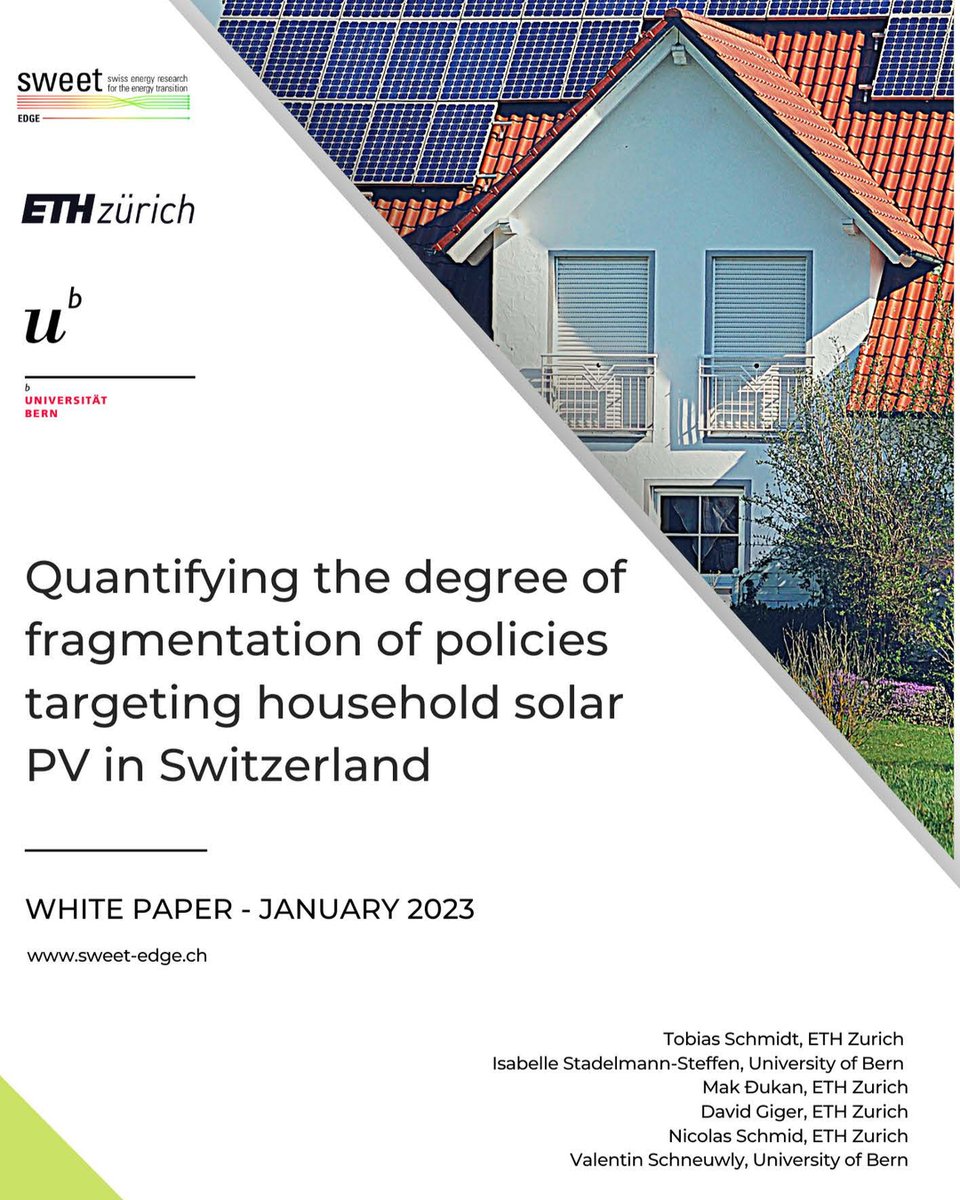 SWEET EDGE-White Paper zeigt extreme Fragmentierung der PV-Aufdachanlagenpolitik in der Schweiz.
Die Kantone nutzen ihren rechtlichen Spielraum eher wenig. 
White pager: research-collection.ethz.ch/handle/20.500.…
"This work was sponsored by the Swiss Feder