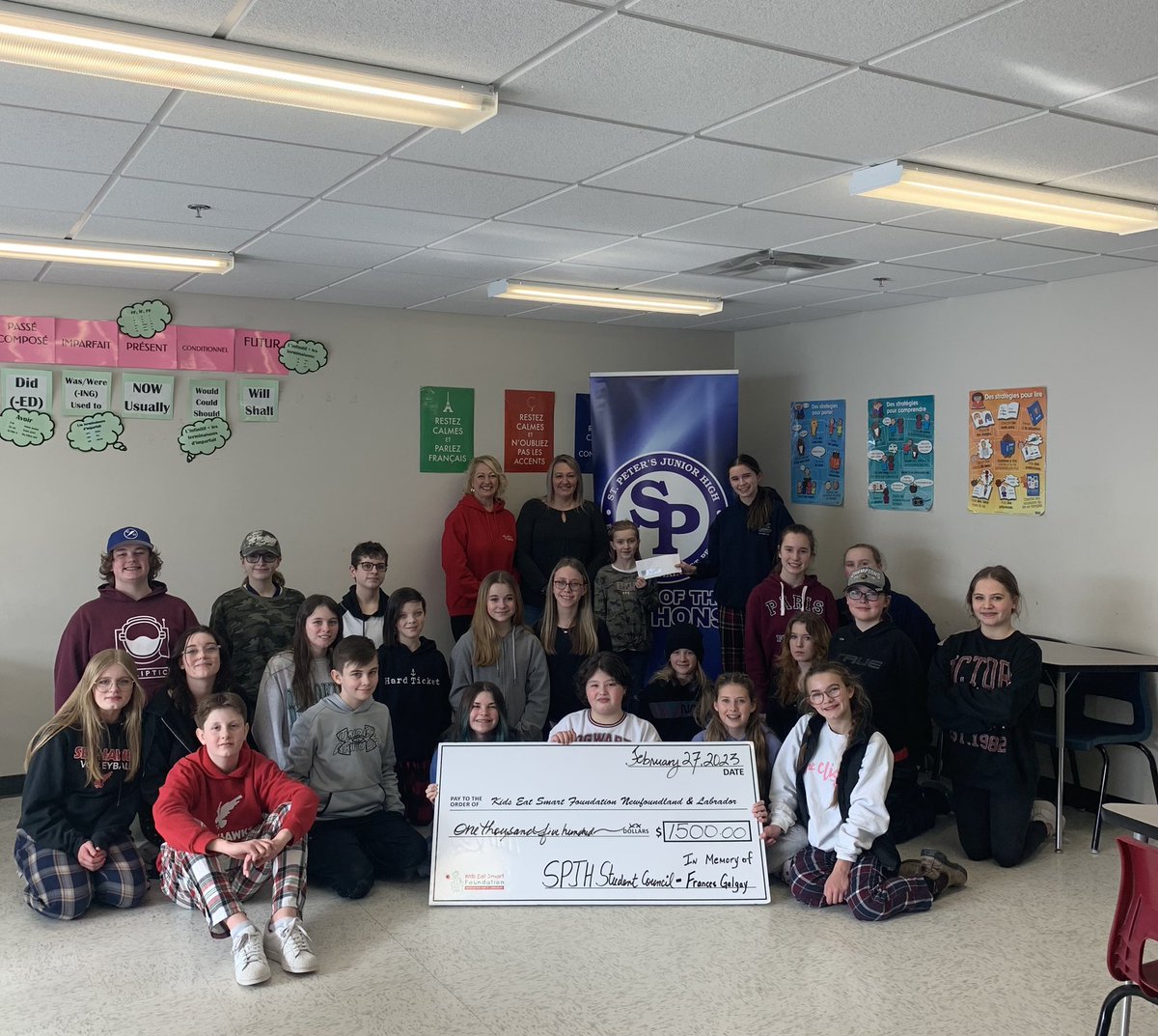 Myself &amp; Sara were honoured to help the staff &amp; students of St. Peter’s Junior High present a cheque for $1500 to the Kids Eat Smart Program in memory of our mother Frances Galgay. <a href="/SPJHPythons/">SPJH</a> <a href="/KidsEatSmartNL/">Kids Eat Smart</a>