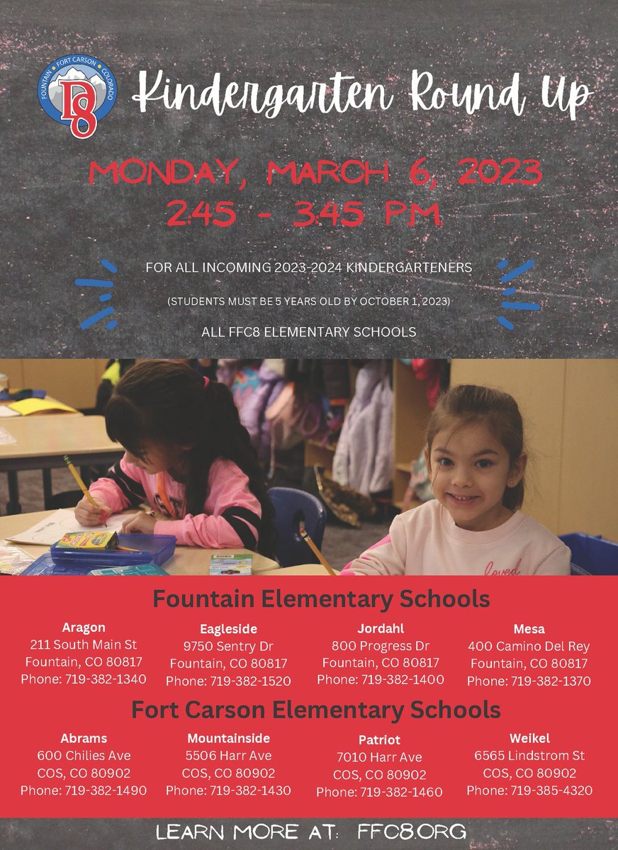 Kindergarten Round-up is coming March 6th for all incoming kindergarteners to the 2023-2024 school year.