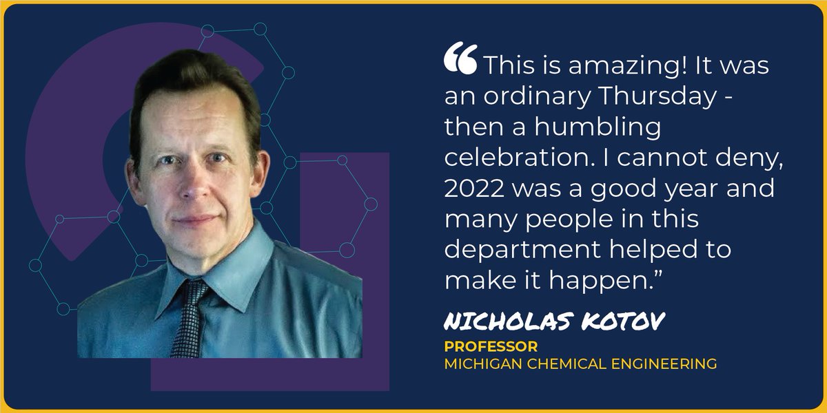 Michigan Chemical Engineering (@umichche) on Twitter photo Congrats to Prof. Nicholas Kotov <a href="/kotov_group/">Kotov Group 🇺🇦</a>, the recipient of ChE's Outstanding Faculty Award for 2022! This award is given annually by each department in the College of <a href="/UMengineering/">Michigan Engineering</a> to express gratitude to a faculty member for achieving something outstanding in their work. Congrats to Prof. Nicholas Kotov <a href="/kotov_group/">Kotov Group 🇺🇦</a>, the recipient of ChE's Outstanding Faculty Award for 2022! This award is given annually by each department in the College of <a href="/UMengineering/">Michigan Engineering</a> to express gratitude to a faculty member for achieving something outstanding in their work.