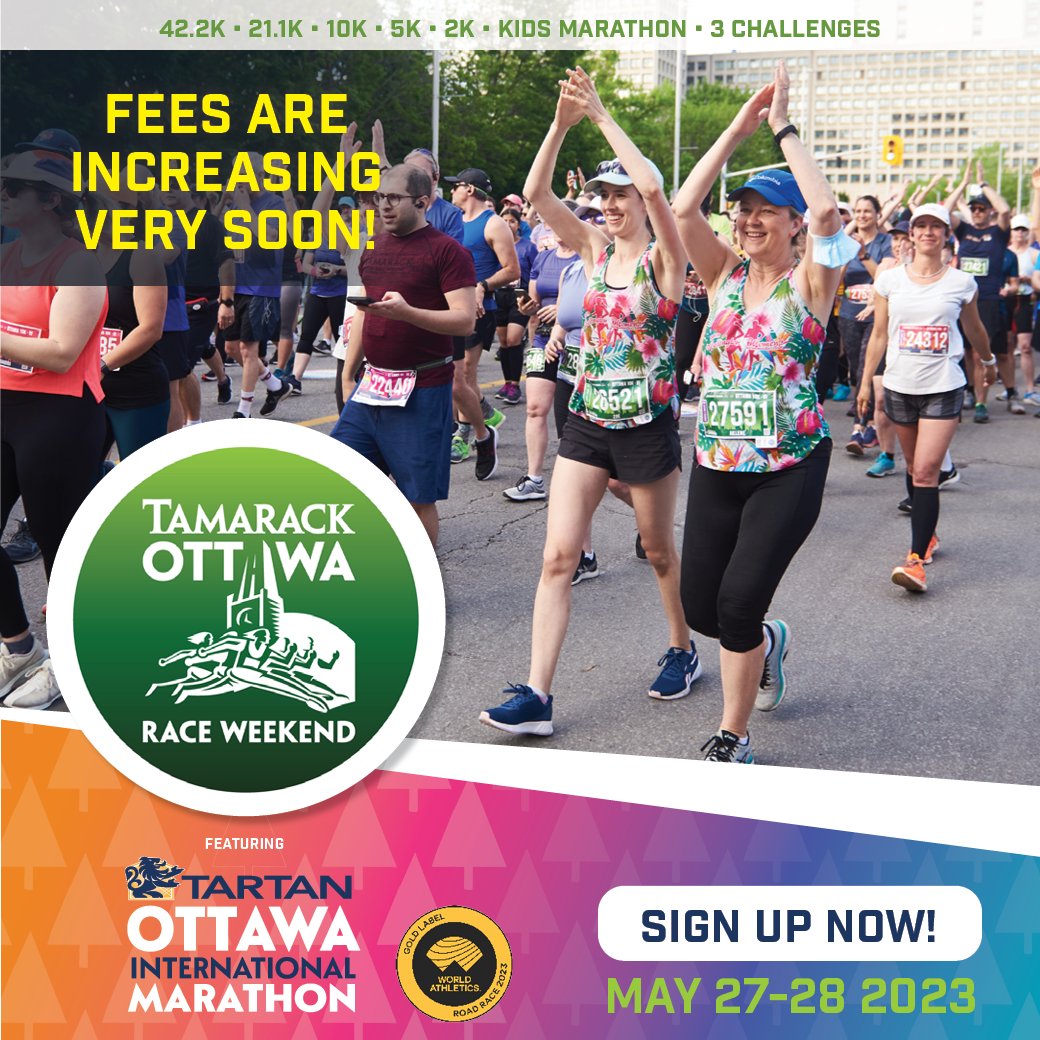 OttawaRaceWknd's tweet image. ⬆ PRICE INCREASE ALERT ⬆
Fees will be increasing soon! Time is running out to take advantage of current prices! Don’t wait! Register now to secure your place at the start line! raceroster.com/events/2023/64…