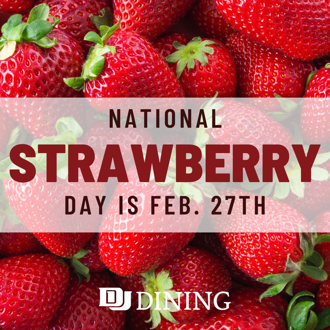 DU_Dining_'s tweet photo. Today is National Strawberry Day! Did you know strawberries actually contain more Vitamin C than oranges?! One large strawberry contains 10.5 mg, compared to 70 mg of vitamin C in an orange. #dudining #nationalstrawberryday https://t.co/ew4q5h2Gl3