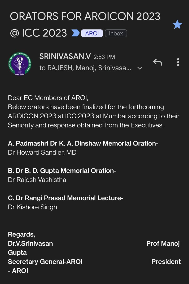 Honoured by Association of Radiation Oncologist of India