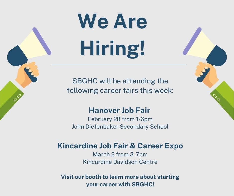 Interested in joining our team? Be sure to visit the SBGHC booth at the Hanover or Kincardine career fair this week! We have many exciting and meaningful opportunities available. 
Can't make it to a career fair? Apply online today: sbghc.on.ca/careers.../cur…