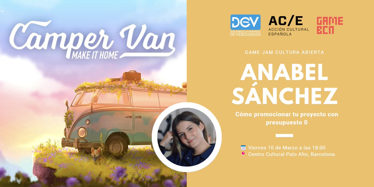 JCulturaAbierta's tweet photo. 🔴Exposición de la Game Jam Cultura Abierta con @gamebcn

Junto a @Anabelsanchezg directora creativa de @malapatastudio que hablará sobre el desarrollo de Camper Van🌿

📆Viernes 10 de Marzo a las 18:00
📍Centro Cultural Palo Alto, Barcelona

INSCRIPCIÓN⬇️
https://t.co/WoFoj0ops4 https://t.co/6TvN2yiVr1