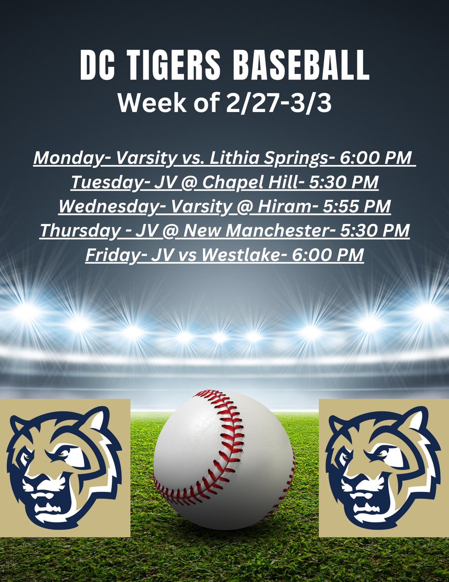 This week’s baseball schedule.