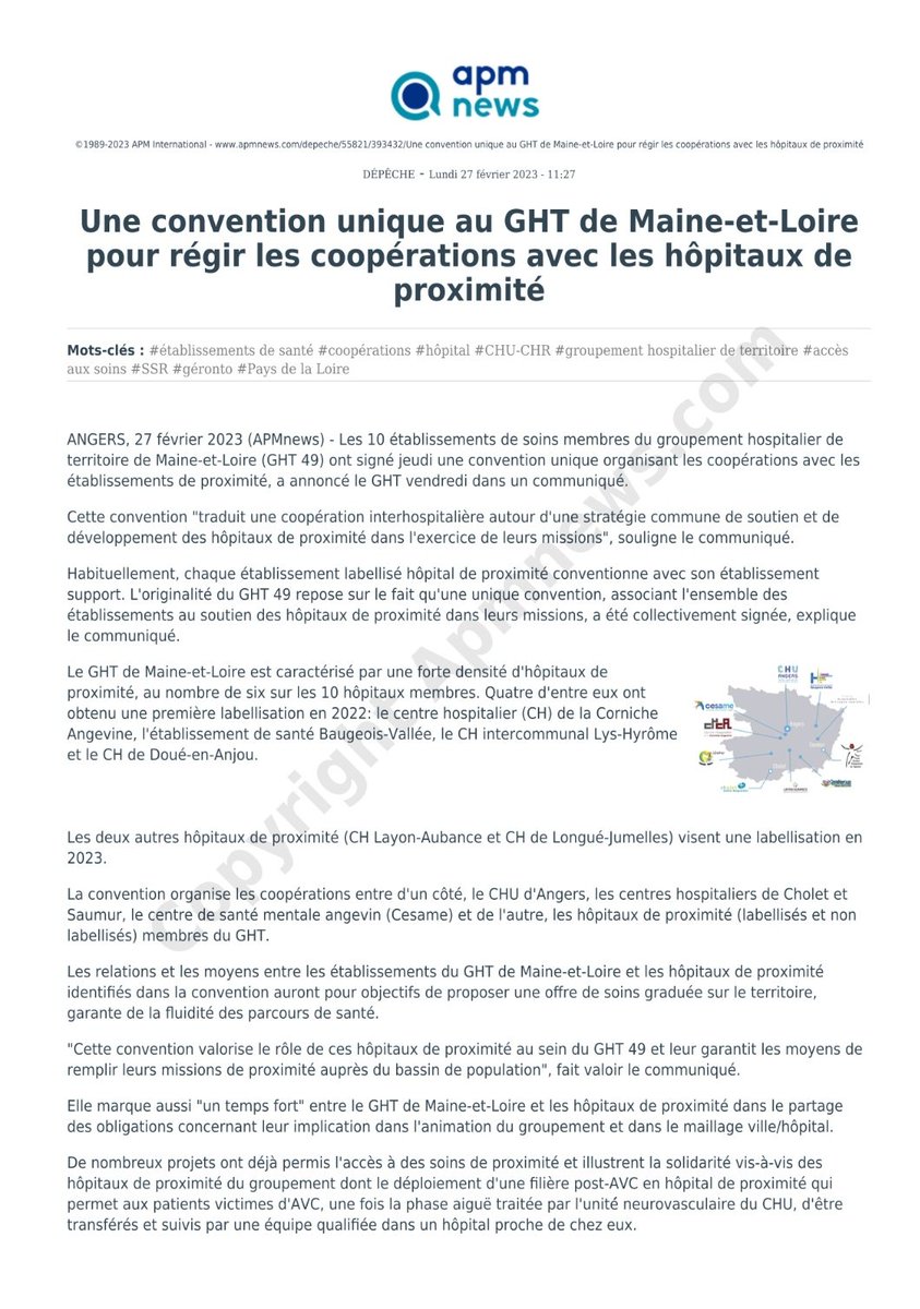 S_Guinoiseau's tweet photo. En Maine-et-Loire la convention entre les hôpitaux de proximité et l'établissement support du GHT à été finalisée.

Les lignes directrices sont écrites, à nous de les faire vivre sur nos territoires 🤝

Le CHLA a signé ✅️

@chu_angers
@c_triballeau 
@laFNESP https://t.co/YxpAUmXs6V