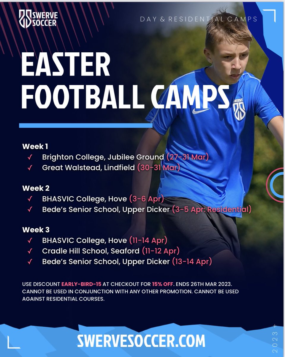 SwerveSoccer's tweet photo. ⚽️✅ Easter Camps are a go! Visit us via https://t.co/MGXXL3Yn7t to view or book! https://t.co/O4fGbGpVn3