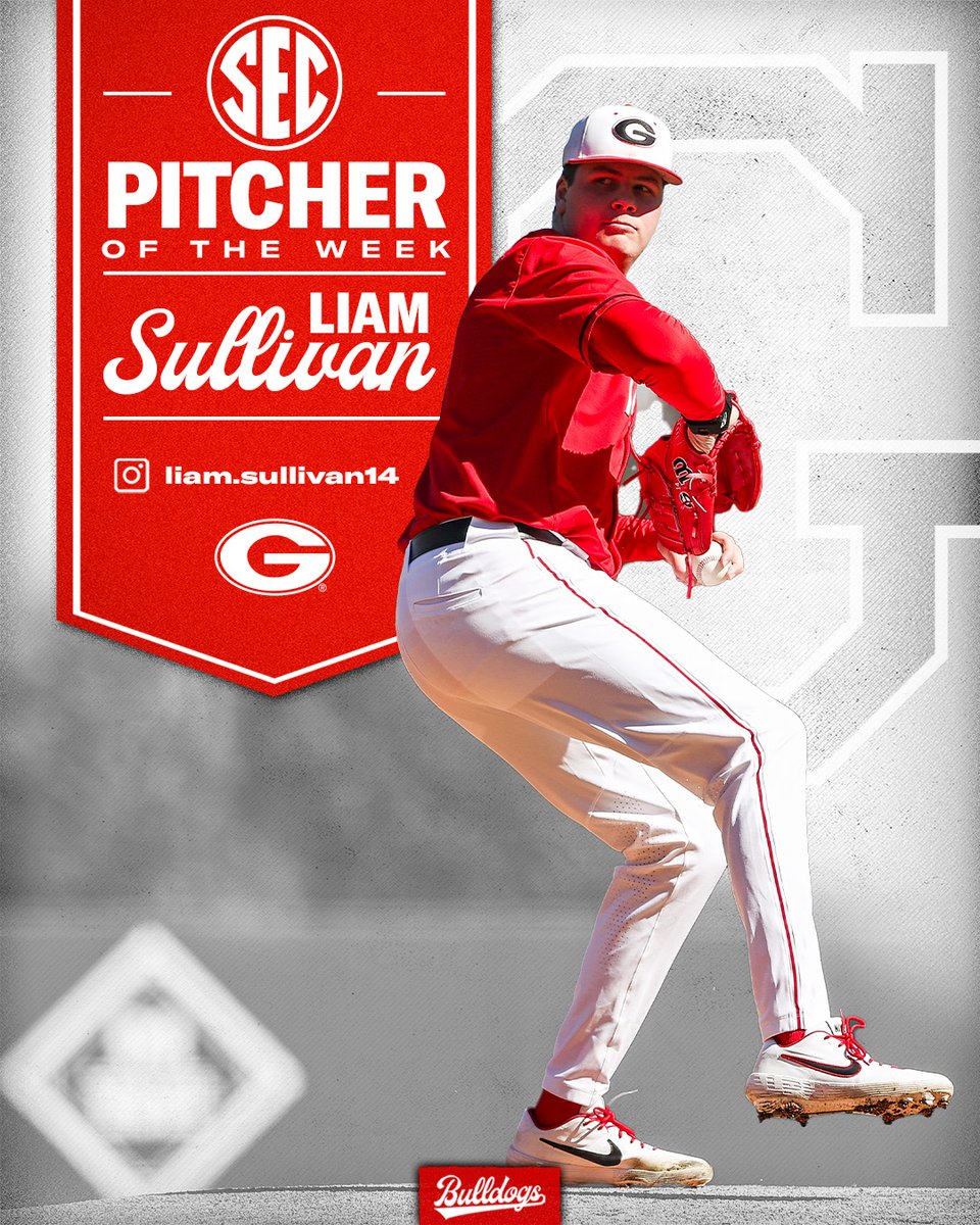 Congrats to Liam Sullivan on being named the SEC Pitcher of the Week!

He struck out a career-best 11 batters in 7 innings pitched in the 9-0 win over Princeton. He faced just two over the minimum, retiring 21 of the 23 batters he faced.

#GoDawgs