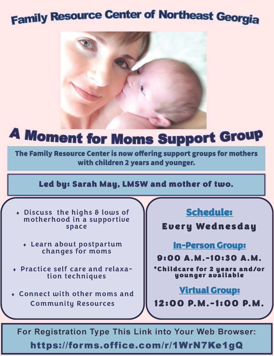 Join us Wednesday for our new 'Moment for Moms' Support group! This FREE support group is offered to mothers with children 2 years old and younger. To sign up for the support group, please complete the registration form here: forms.office.com/r/1WrN7Ke1gQ.