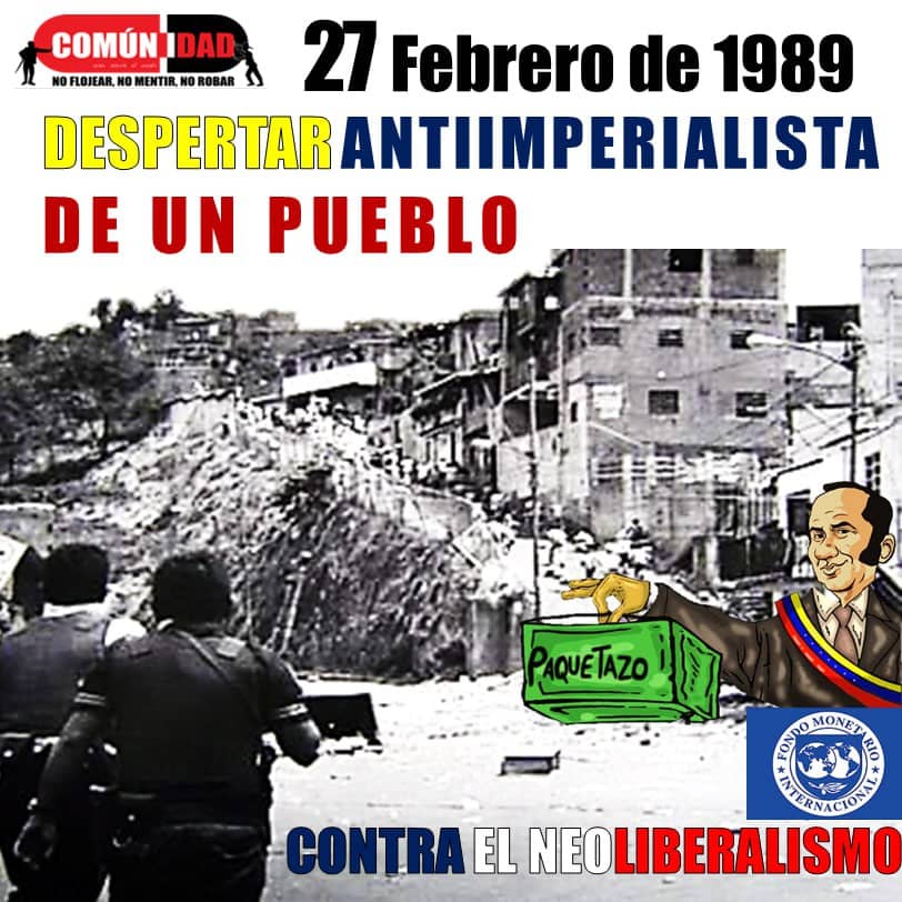 tropa_uneti17's tweet photo. El 27F el pueblo venezolano despertó manifestando su histórica condición antiimperialista contra el paquete económico de Carlos Andrés Pérez que obedecía órdenes del FMI. Demostrando que no era el fin de la historia sino el rumbo de una nueva era #27FRebeliónAntimperialista https://t.co/OxyyYTa91U
