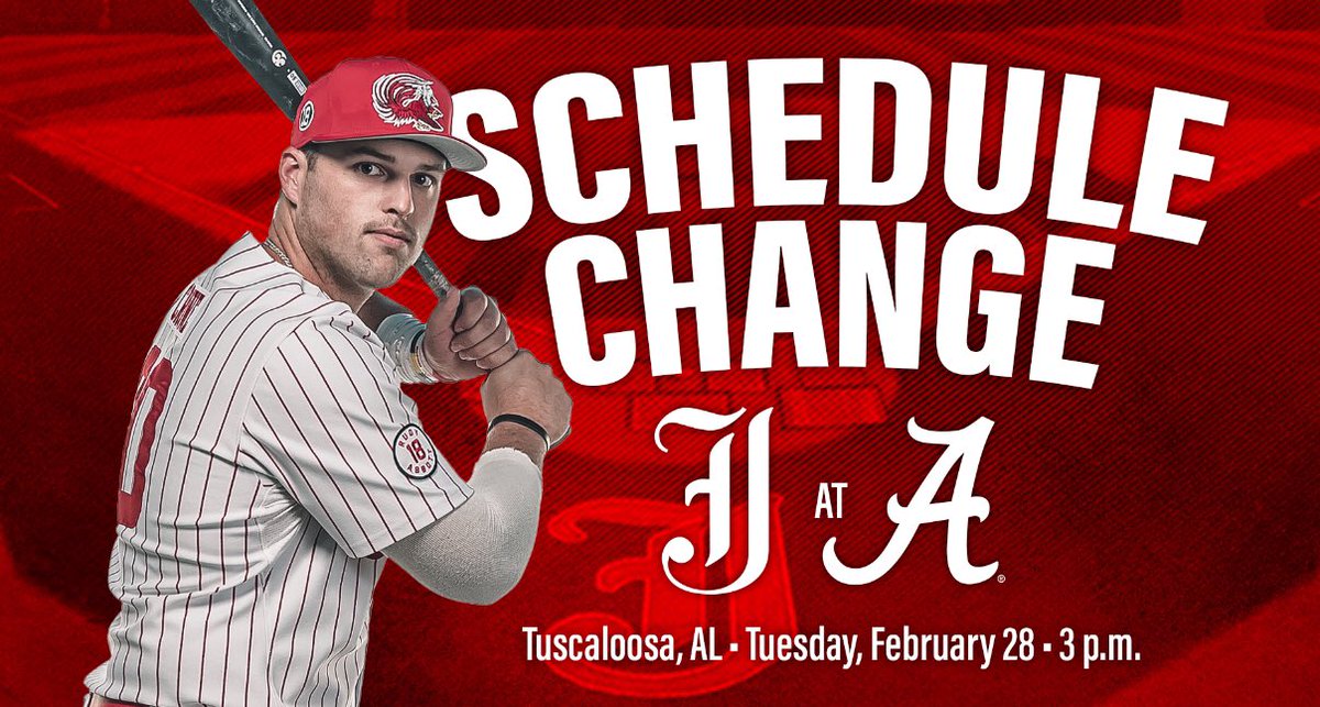 🚨SCHEDULE CHANGE🚨 Jax State-Alabama contest moved to Tuesday. First pitch is set for 3 p.m.