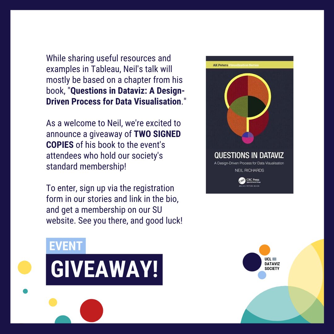 Event + GIVEAWAY!

Have you ever struggled with choosing colours for your visualisations? Join us this Thursday at 6pm for an insightful talk with dataviz specialist and author <a href="/theneilrichards/">Neil Richards</a> on the art of using colours in data! 

#Data #Design #Visualisation #Tableau