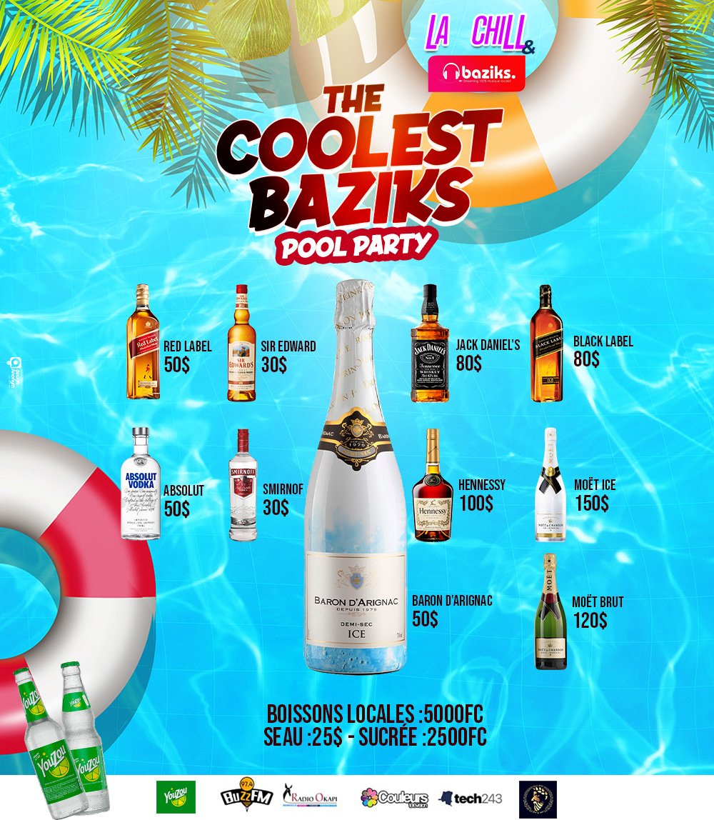 BaziksMedia's tweet photo. Côté Menu :

🥂 Inclut une consommation ou un pack avec la Cave De Bacchus

🍗 Grillades avec Nyama Choma le Temple des Grillades à Kinshasa

🍹Welcome Drink Offert

Le Résa :

🎫 1 Consommation pour 1 personne
🎫 1 Pack Bouteilles pour 8 à 11 personnes https://t.co/WYoFONlGX9
