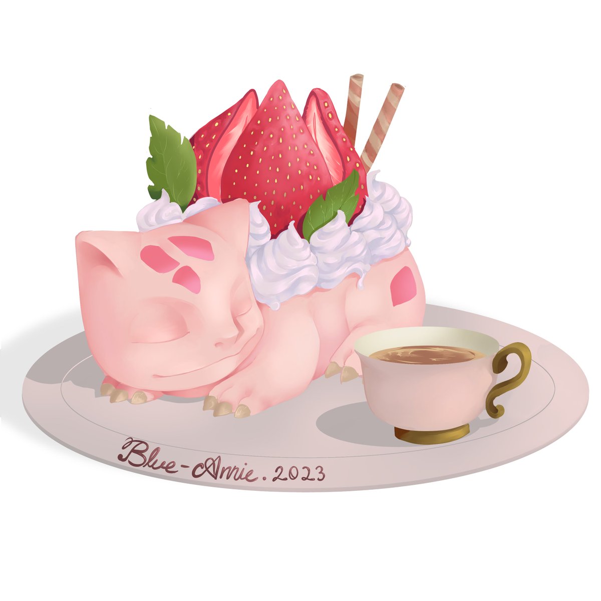 Blueannie4's tweet photo. Strawberry Bulbasour  🍓🍓

#Pokemon #Bulbasour #ClipStudioPaint https://t.co/iDLmbNUbSO