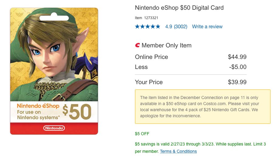 Nintendo eShop $50 Digital Card