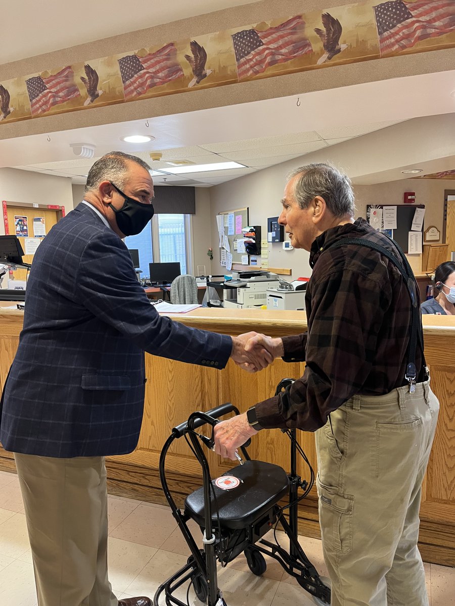 GovMikeKehoe's tweet photo. Time is well spent when visiting with our state's veterans. Thank you to the @MOVetsComm staff across our state for all they do to support our heroes.
The staff at the St. James Veterans Home were excited to discuss the much-deserved state employee pay raises coming soon. https://t.co/Y5ZCAcExR6