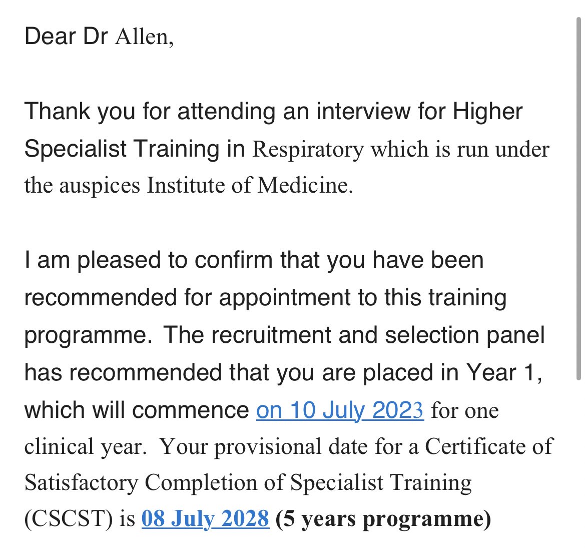 Jack__Allen's tweet photo. Could not be happier. Delighted to be starting the Respiratory HST in July 😄 https://t.co/sbPhudTcg2