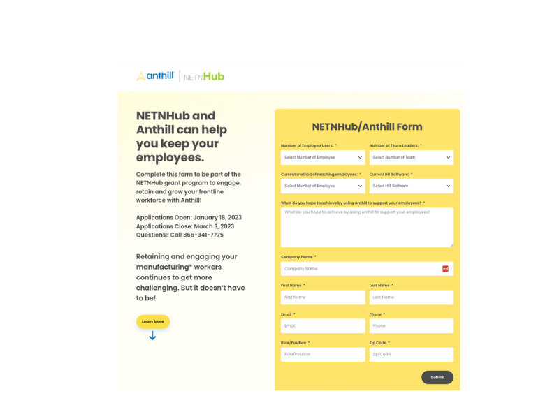The deadline to participate in NETNHub and Anthill's grant opportunity is this week! 

Complete the form by March 3: loom.ly/QvvNvTc It's just a few questions and takes less than 2 minutes to complete.

#frontlineengagement #frontlinecommunications #frontlineretention