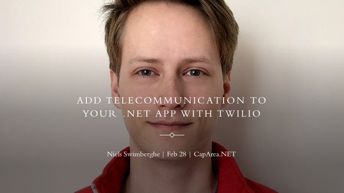 Tomorrow night online or IRL: learn how to add email, SMS, and voice communication to your #dotnet apps using Twilio SendGrid, Programmable Messaging, and Programmable Voice with <a href="/RealSwimburger/">Niels Swimburger.NET 🍔</a>. Check it out: meetup.com/caparea-net/ev…