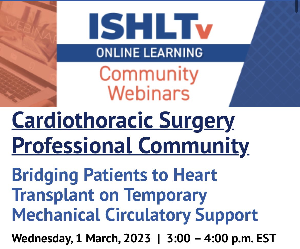 loremontesvilla's tweet image. You are all welcome to join us on wednesday at @ISHLT webinars: Bridging patients to #HeartTx on Temporary #MCS. I’ll be talking about our situation in Latam with amazing speakers and @nbrozzimd moderating. Register: ishlt.org/meetings-educa…