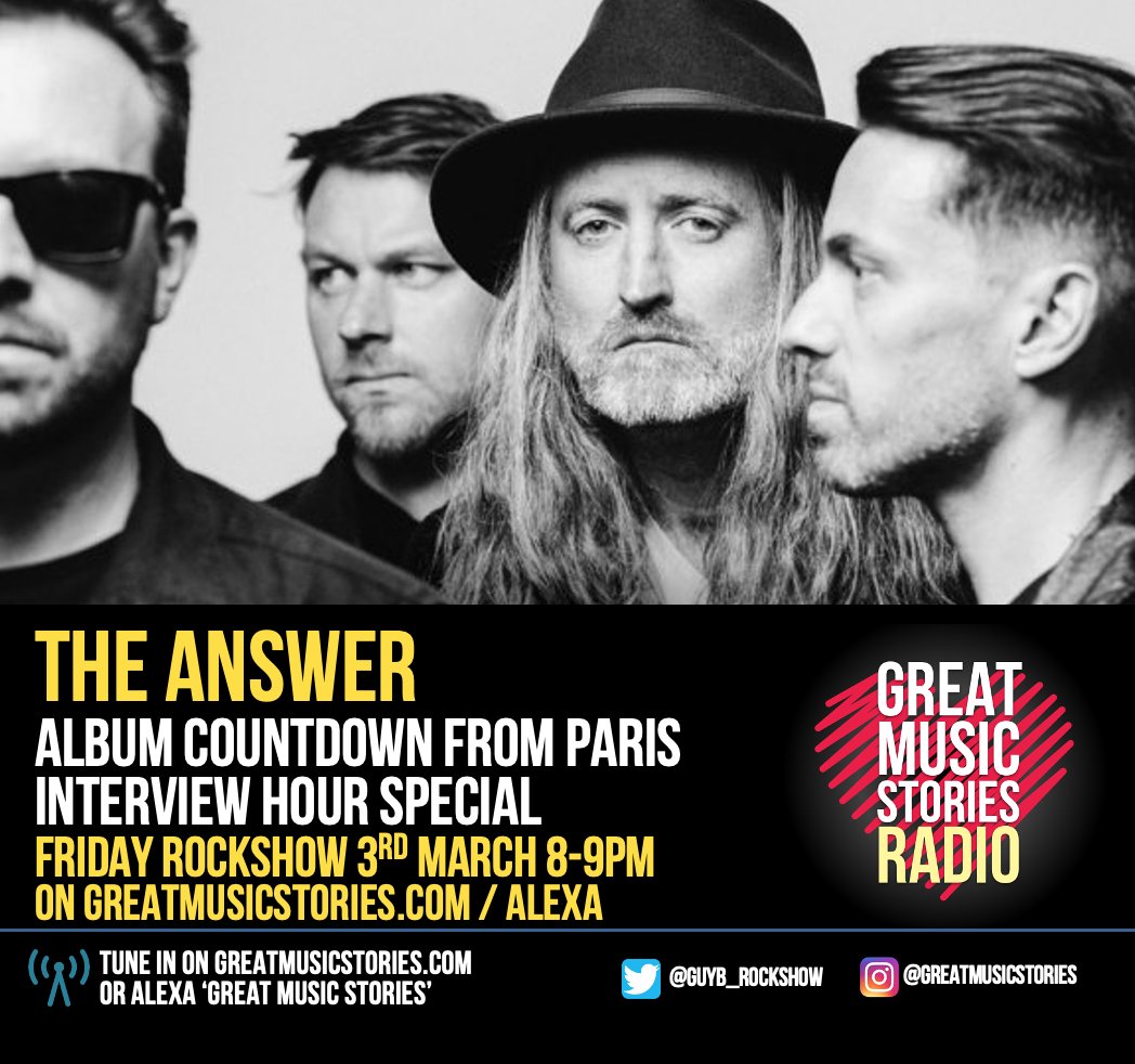 The Answer - hour special
Friday rock show this week, we're heading over to Paris for a rather fun chat with Paul from <a href="/theanswerrocks/">The Answer</a> - talking about the new album and much more! 
Friday 8pm for an hour x