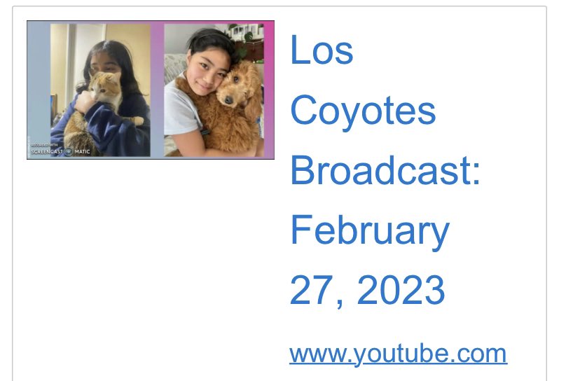 Jenifer Mai, Ed.D. (@lc_coyotes) on Twitter photo Please enjoy this student broadcast.
youtube.com/watch?v=GGE0KP… Please enjoy this student broadcast.
youtube.com/watch?v=GGE0KP…