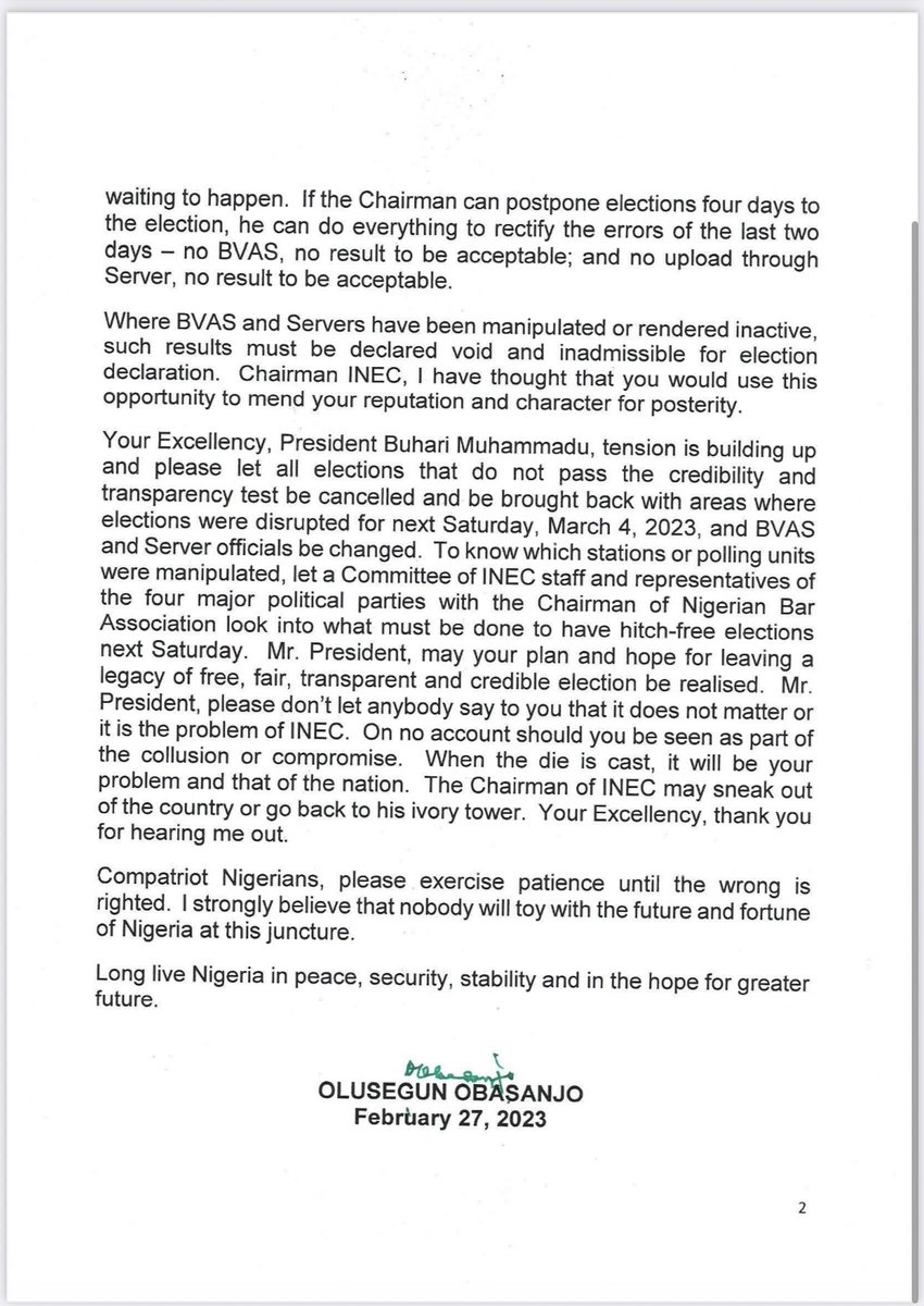 Onyekachi_20's tweet photo. Obasanjo has Just written to @MBuhari and @inecnigeria 

IBB too has.

LP and PDP
Rivers State oyibo https://t.co/OhxpdaE90f