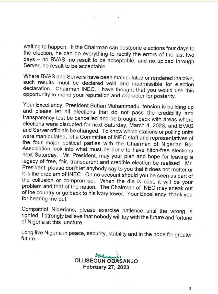 Press release by former president Olusegun Obasanjo.

We wait and watch 🕛