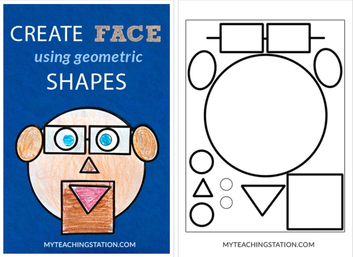MyTeaching's tweet image. How to Make a Face Using Geometric Shapes: Circle, Triangle, Square, Oval and Rectangle. @MyTeaching myteachingstation.com/how-to-make-a-…