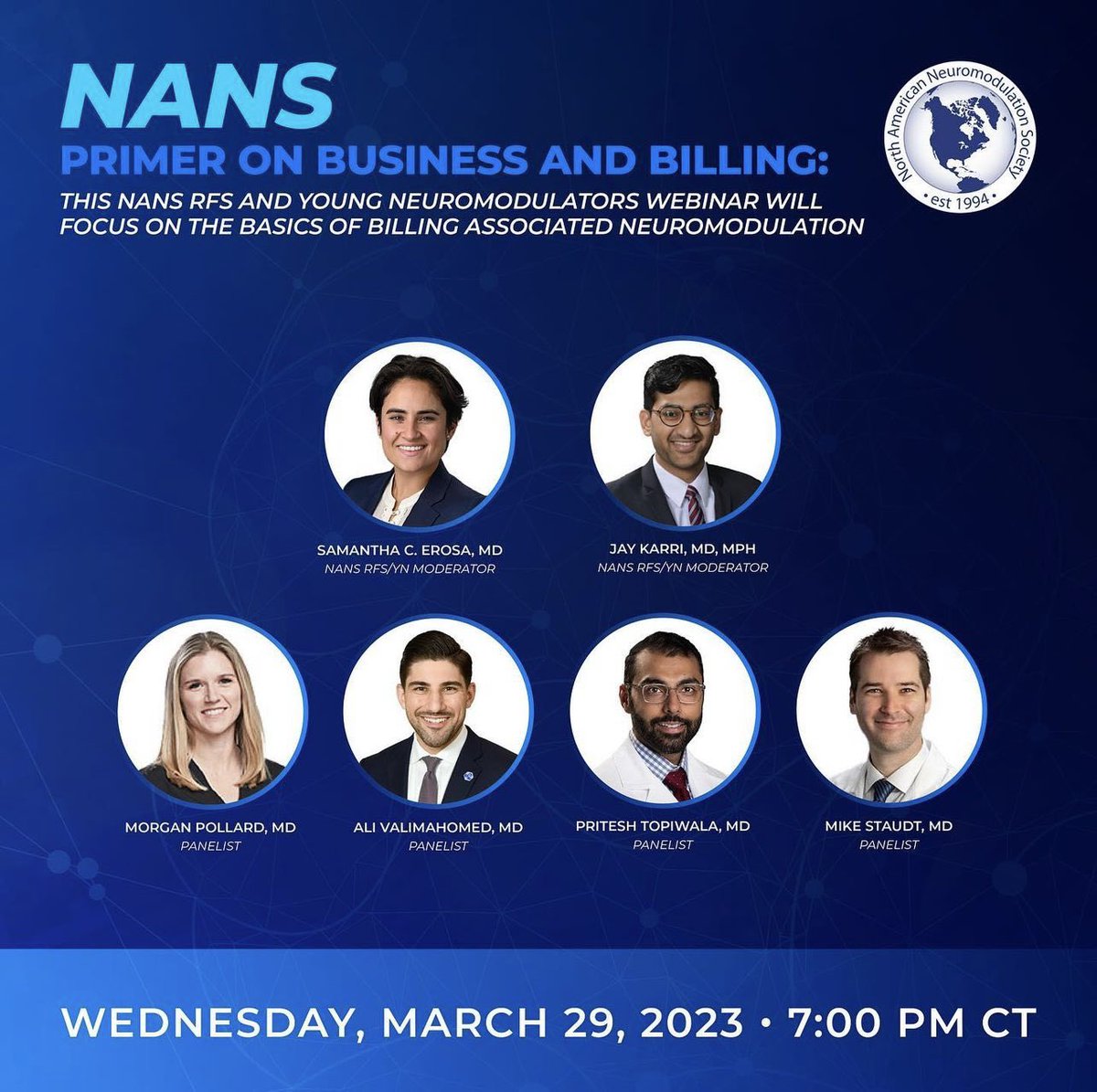 NANSRFS's tweet photo. REGISTER TODAY!   The NANS RFS and Young Neuromodulators are excited to host the first webinar in our series focusing on the basics of billing and coding as it relates to neuromodulation.  The webinar will be hosted on Wednesday, March 29, 2023 at 7:00 PM CDT. https://t.co/XuhHF2oUfe