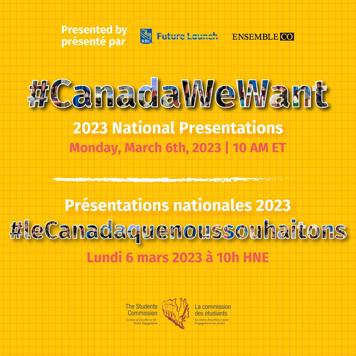 We are very excited to have our Strategy Manager @MidiaHassan
join a panel discussion at @StdntsCmmssn's #CanadaWeWant 2023 National Presentations, presented by @RBC Future Launch and @ensembleco, next Monday March 6th at 10AM EST.

Register here:: hubs.li/Q01DxQx90