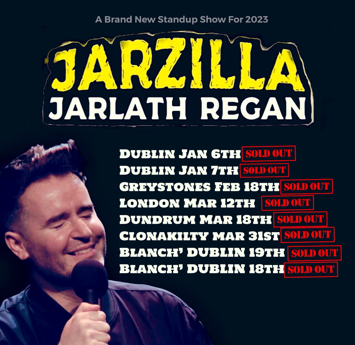 Jarlath's tweet photo. I tried to warn ya. There’s nothing left. Adding more dates later this week. Thanks to everyone who shelled out. See you at the shows. #jarzilla https://t.co/5VzeViqlnb
