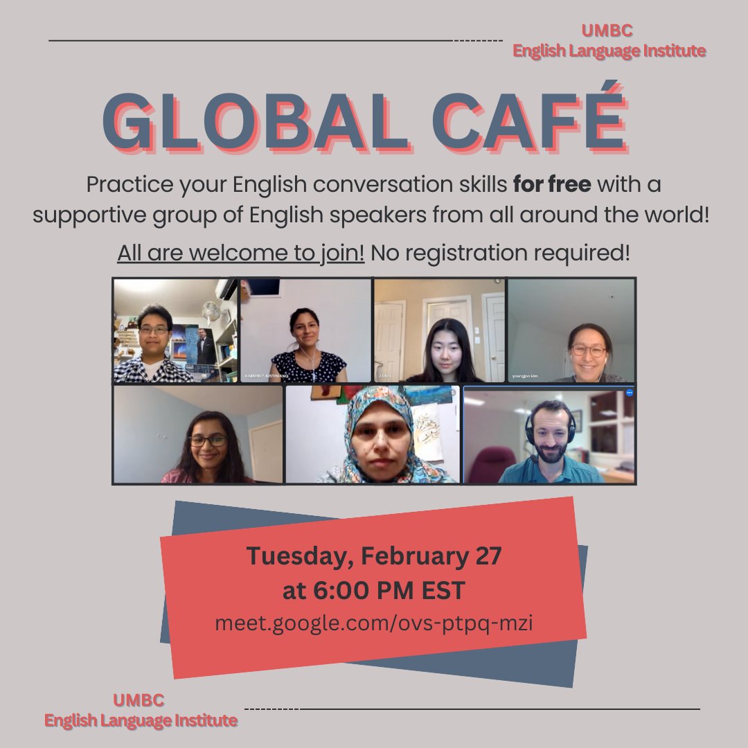 Join us this Tuesday at 6:00 PM EST for our next Global Cafe session! The topic will be announced at the meeting. All are welcome, and no registration required! Link to join: meet.google.com/ovs-ptpq-mzi