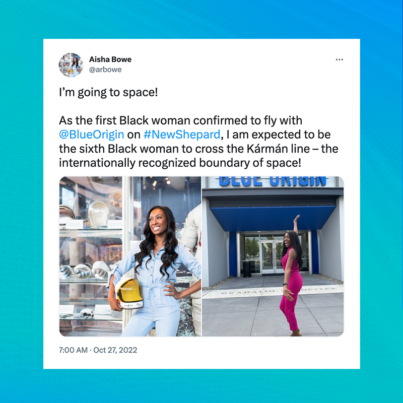 Logitech's tweet photo. From co-founder of @TheKnowledgeHou, to the first black woman to fly with @blueorigin, and @CNN’s Hero of the Year, this trio of tech trailblazers never cease to amaze us—and we’re celebrating them this Black History Month. #BlackFuturesMonth @Jerelyn_R💡@nelly_cheboi🏆@arbowe🚀