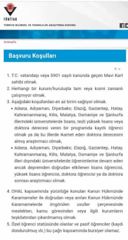 TÜBİTAK depremzedeler için burs başvurusu yayınladı. 4.şart KHK'lı olmamak.
Yapacağınız daha bir kötülük kaldı mı!?
<a href="/Tubitak/">TÜBİTAK</a> 
#EnkazdaBileKHKlı
