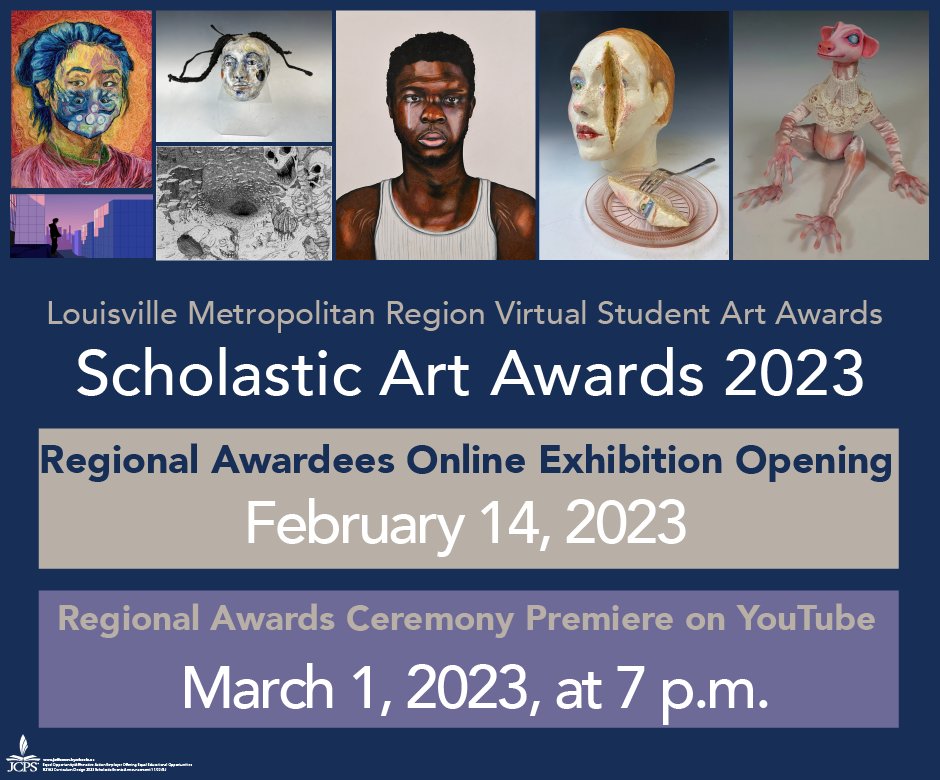 Our regional Awards Ceremony will premiere on YouTube this Wed., March 1st at 7:00 p.m.!  Special Awards TBA!  Link coming tomorrow!  Stay tuned! sites.google.com/jefferson.kysc…
@jcpsky <a href="/artandwriting/">Scholastic Art & Writing Awards</a> @JCPS_CAO @JCPSAsstSuptTL <a href="/FundfortheArts/">Fund for the Arts</a> <a href="/KMACMuseum/">KMAC Contemporary Art Museum</a> <a href="/HiteArt/">Hite Art Institute</a> <a href="/LouVisualArt/">Louisville Visual Art</a>