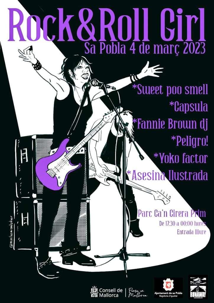 sapoblaradio's tweet photo. 🟣🎸 Aquest dissabte se celebrarà a sa Pobla el primer Rock'N'Roll Girl Fest amb les dones com a protagonistes a l'escenari.

Demà a les 11.40h en xerram amb el promotor, Pere Terrassa @RunawayRecords_. També amb n'Esther de @Peligroband i amb n'Omi de Sweet Poo Smell. https://t.co/tdAmTtN7OL