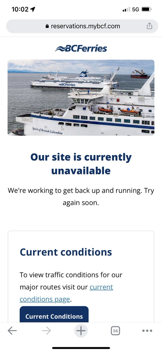 mike_cronk's tweet photo. @BCFerries That's good news thanks, and I can confirm it is now working and I have made my booking.  At 10am I could not do so as it would nto let me enter passenger numbers or move past that screen.  This was the message I got when I searched online availability. https://t.co/grtwcLHHzx