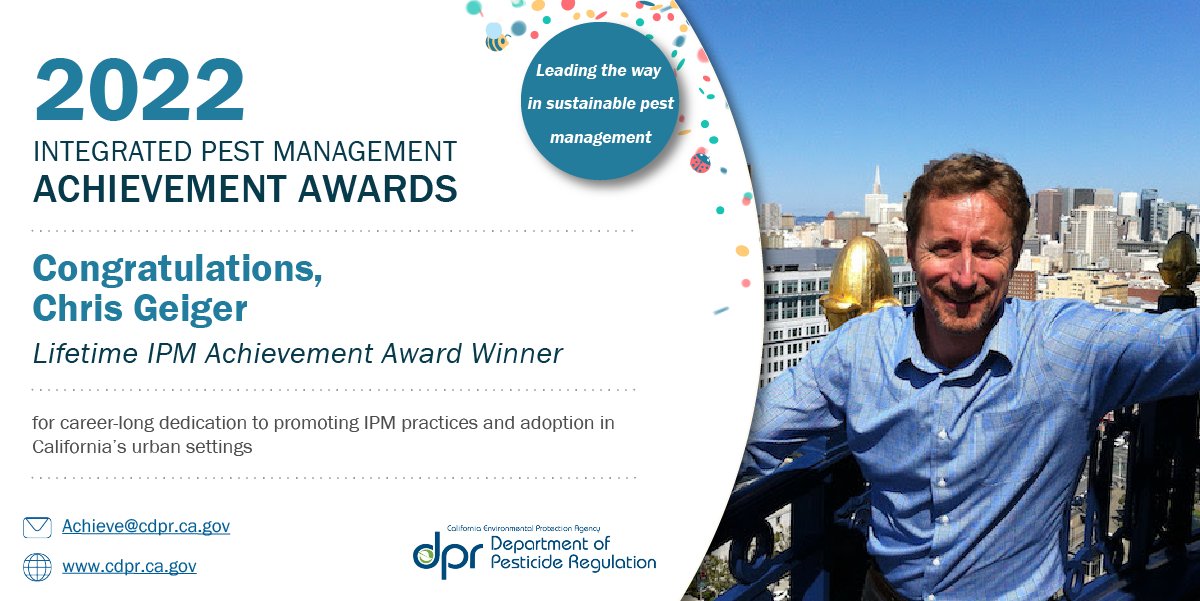Honored to receive the IPM Lifetime Achievement Award from CA Dept. of Pesticide Regulation.  So grateful to all of the amazing people I've worked with - and continue to work with! cdpr.ca.gov/docs/pressrls/…  
@CAPesticides  #ipmawards #ipm #urban #sustainability #pestmanagement