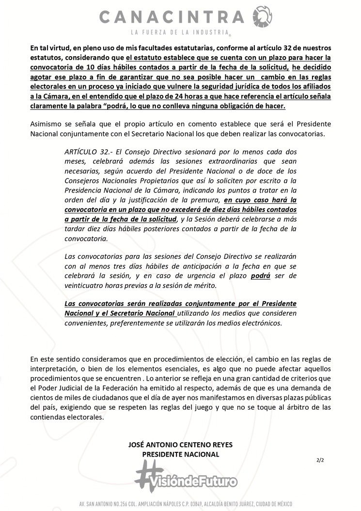 NOTA INFORMATIVA | Respecto a la petición de celebrar una Sesión Extraordinaria de Consejo Directivo Nacional el 28 de febrero de 2023.