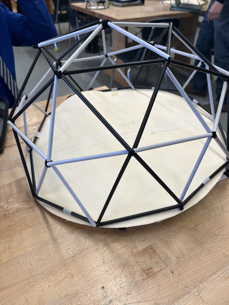 Peru CSD's MST (Math Science Technology) class are designing geodesic dome lunar habitats. Here are their scale models. #Geodesicdome