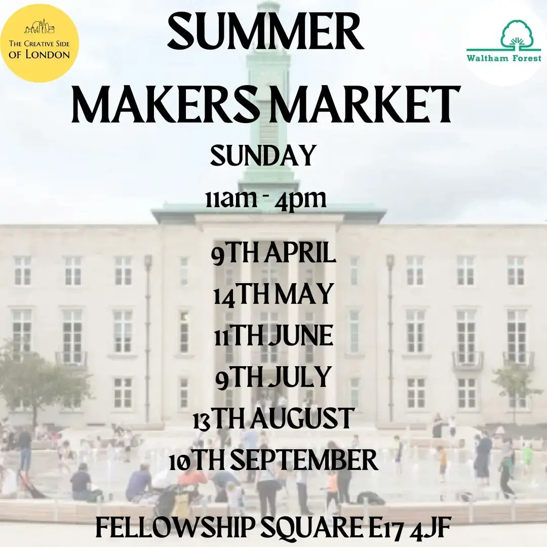Summer Makers Market dates at Fellowship Square in collaboration with <a href="/wfcouncil/">Waltham Forest Council</a> 

docs.google.com/forms/d/1I1ZRw…