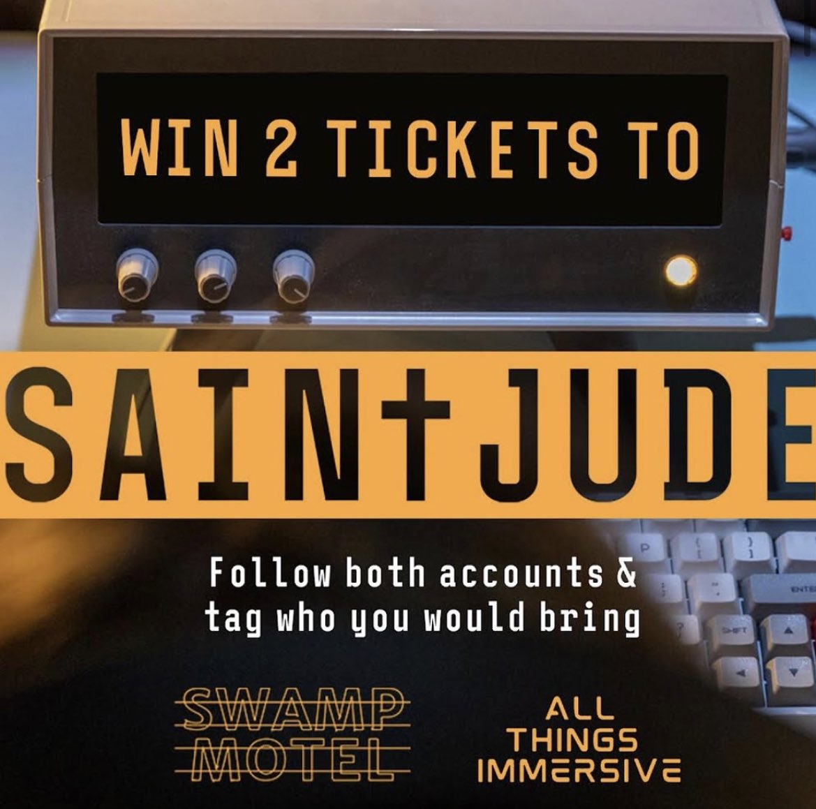thingsimmersive's tweet photo. Click the link below and follow the instructions to be in for the chance of winning TWO FREE tickets to Saint Jude by Swamp Motel💻⭕️ @swampmotel                                              https://t.co/JRiTghRMIh https://t.co/2nGdyLt85m